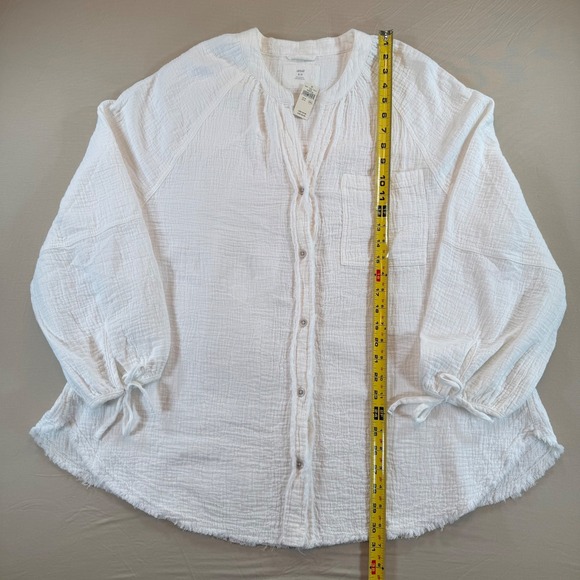 Aerie White Gauze Button Up Tunic Top Blouse Boho Casual Medium M - Picture 4 of 7